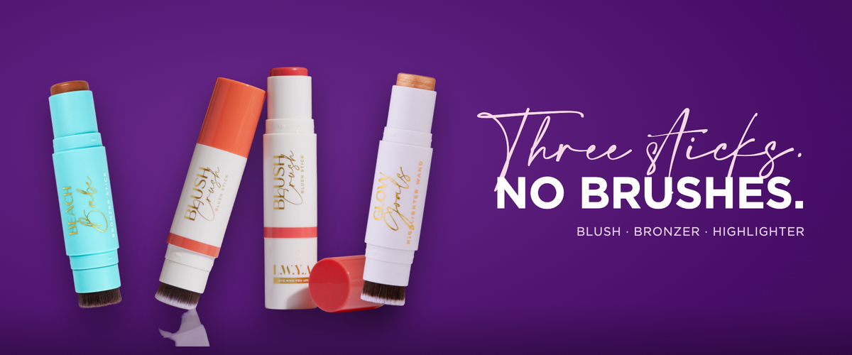 Three Sticks, No Brushes: Beach Babe Bronzer Stick, Blush Crush Blush Stick and Glow Goals Highlighter Wand